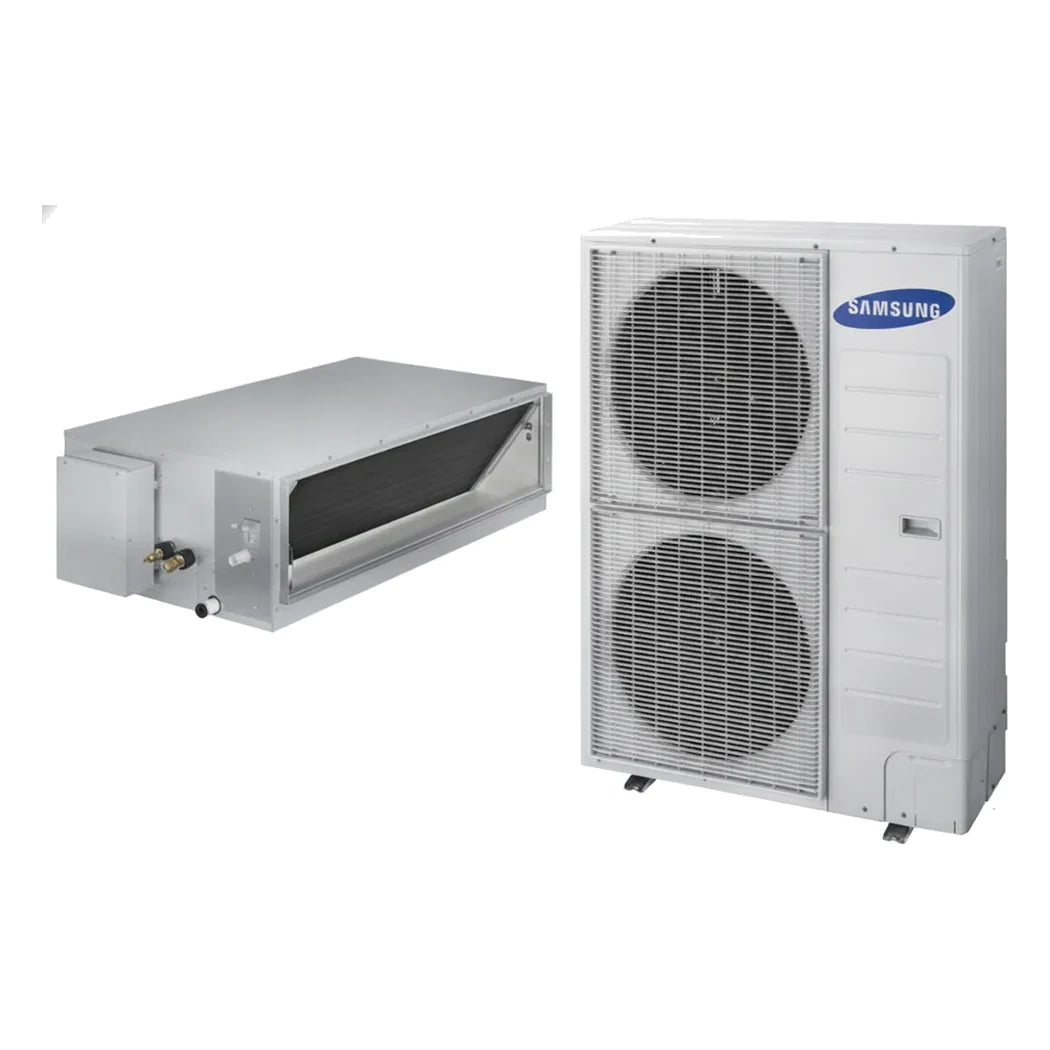 Samsung 48000 BTU ceiling mounted mini split concealed duct indoor air handler with outdoor dual fan condenser unit