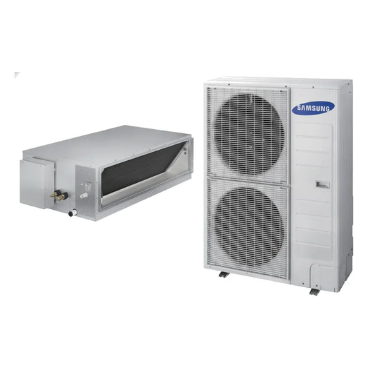 Samsung 48000 BTU ceiling mounted mini split concealed duct indoor air handler with outdoor dual fan condenser unit