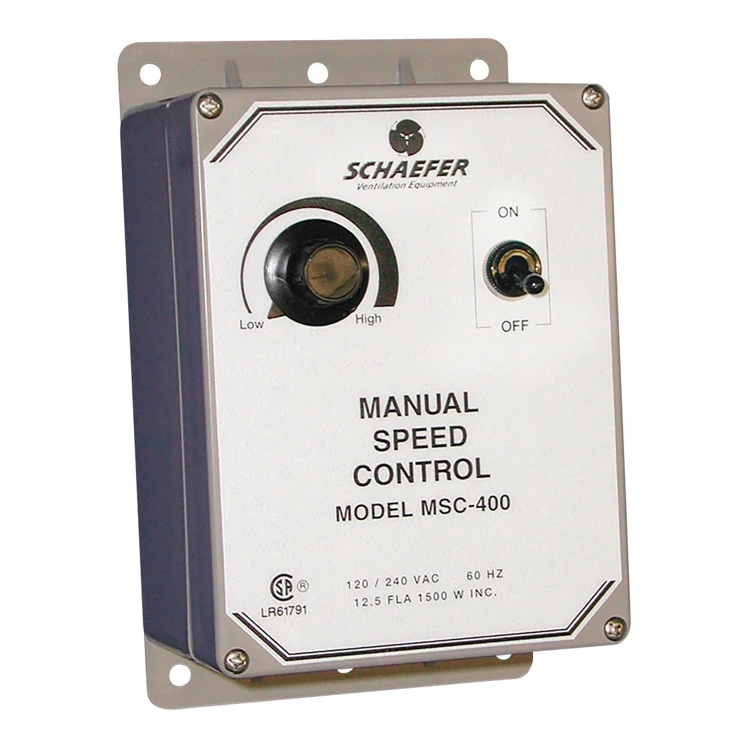Schaefer MSC-400 manual speed control, 120/240 VAC 12.5 FLA, with speed knob and ON/OFF toggle