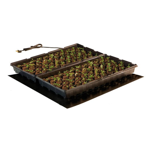 Seedling heat mat in use under a planted 1020 tray