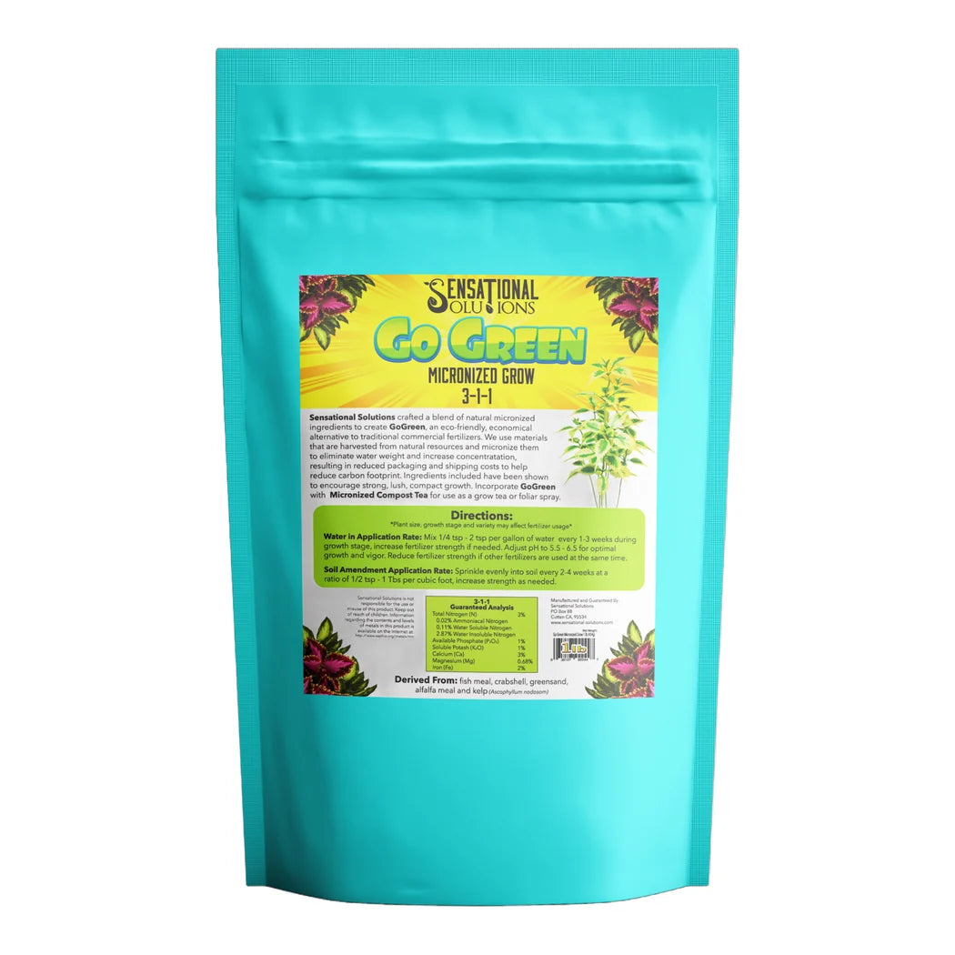 Sensational Solutions Go Green Grow 3-1-1 micronized grow fertilizer, 1 lb teal pouch