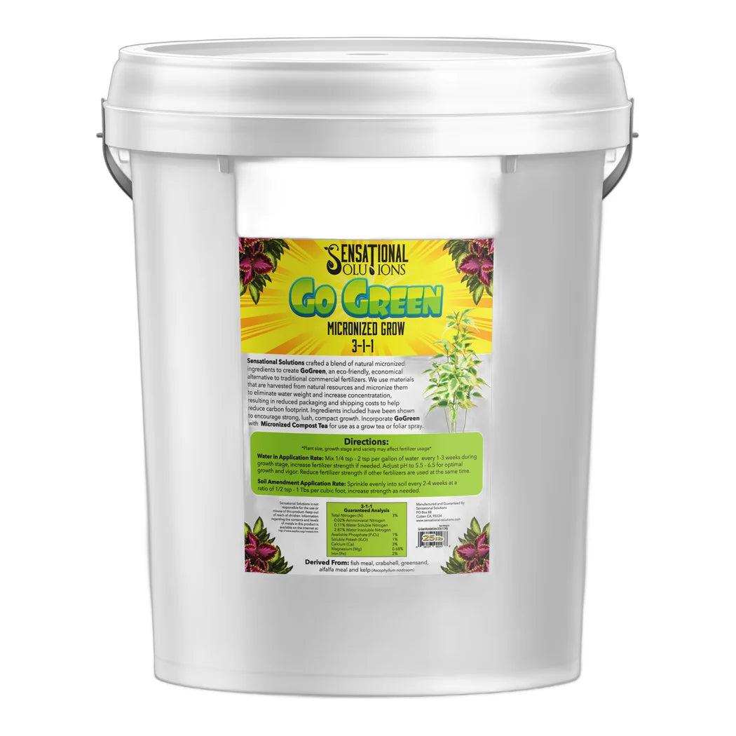 Sensational Solutions Go Green Grow 3-1-1 micronized grow fertilizer, 25 lb white pail