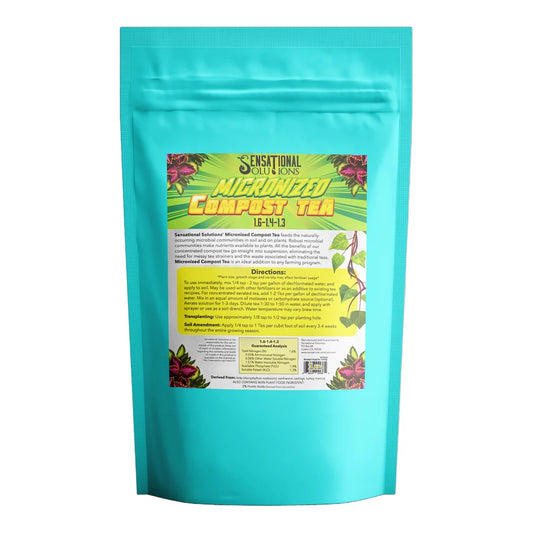 Sensational Solutions Micronized Compost Tea 1.6-1.4-1.3 soluble compost tea powder, 1 lb teal pouch