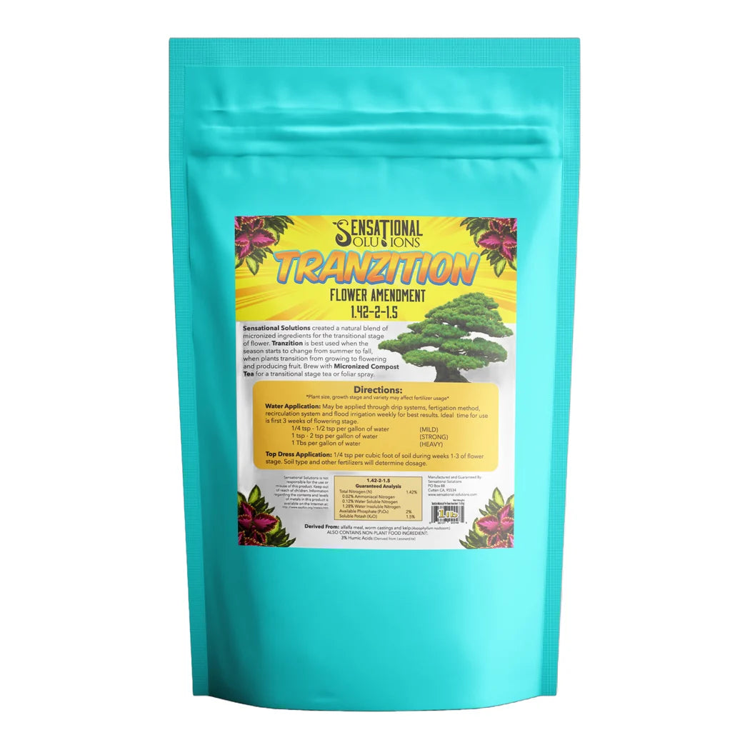 Sensational Solutions Tranzition 1.42-2-1.5 flower amendment, 1 lb teal pouch