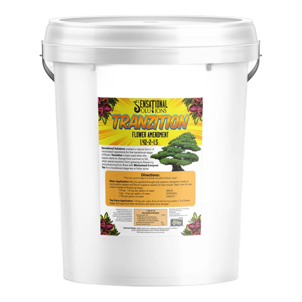 Sensational Solutions Tranzition 1.42-2-1.5 flower amendment, 25 lb white pail