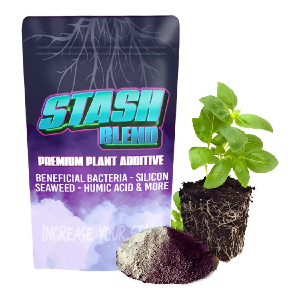 Stash Blend Premium Plant Additive - resealable pouch with a seedling