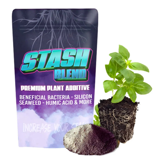 Stash Blend Premium Plant Additive - resealable pouch with a seedling