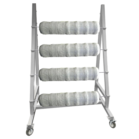 Trellis Slayer 9000 Trellis Netting Efficient Roller White Powder Coated w/ 6" Rubber Casters - 4 Rolls Capacity - by Common Culture 6" Rubber Casters