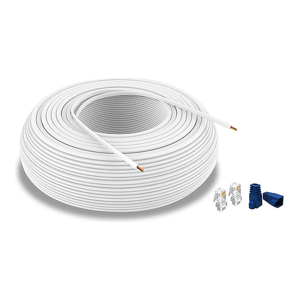 Trolmaster 500ft RJ12 White Cable Roll with 100 pcs connectors and connector cover - ECS-500 500 ft RJ12 cable roll with connectors