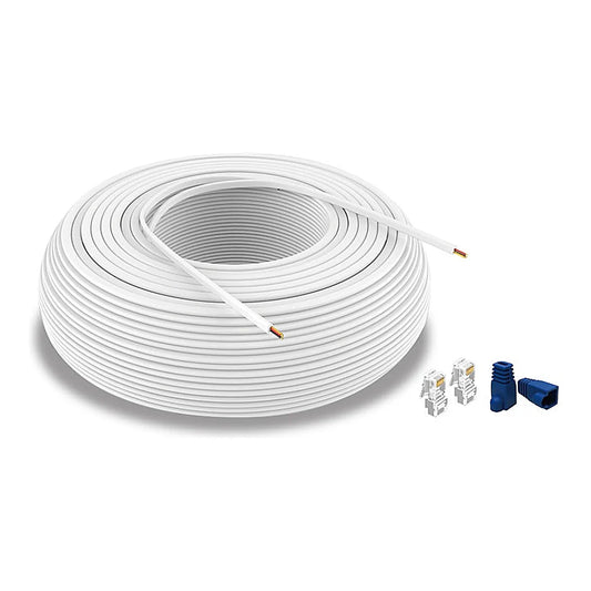 Trolmaster 500ft RJ12 White Cable Roll with 100 pcs connectors and connector cover - ECS-500 500 ft RJ12 cable roll with connectors