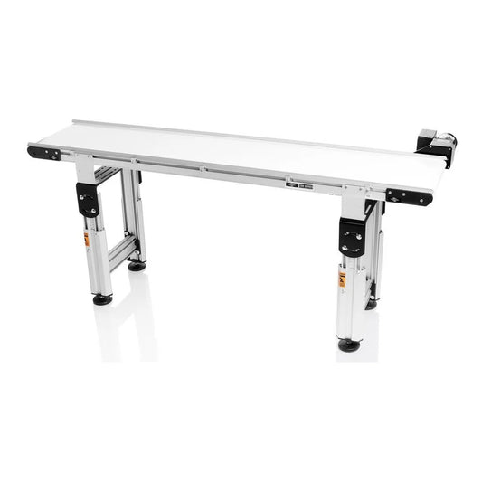 Twister QC conveyor side elevation showing belt height adjustment from 19 to 24 inches