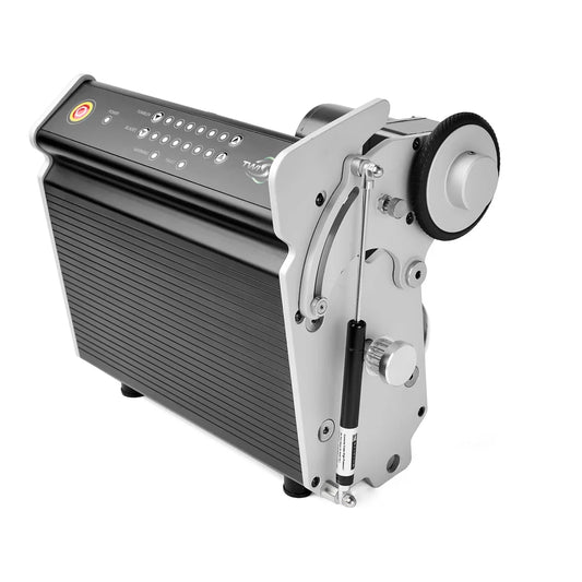 Twister T4 Trimmer - Variable Speed Wet & Dry Trimming Machine - feed hopper and discharge, side view