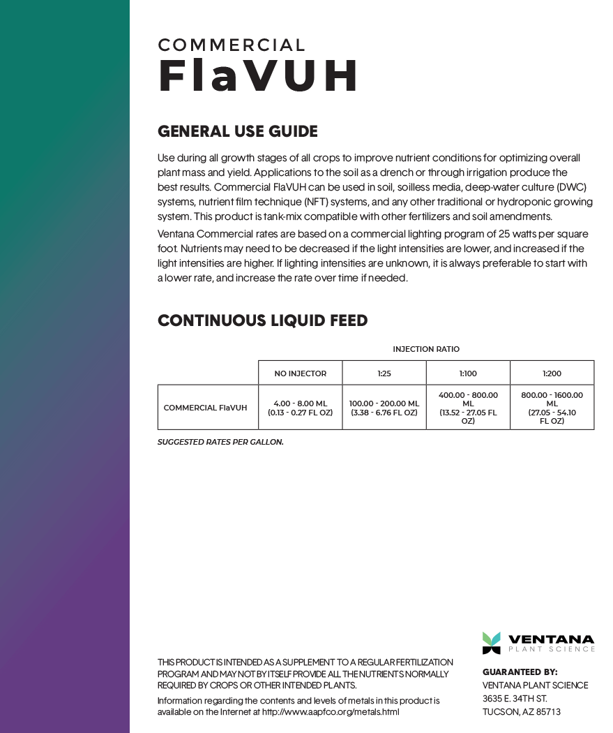 Ventana Plant Science - Commercial FlaVUH (1-0-1) - 5 Gallons (2 x 2.5 gals)